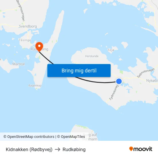 Kidnakken (Rødbyvej) to Rudkøbing map