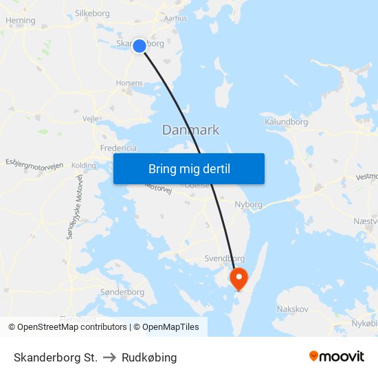 Skanderborg St. to Rudkøbing map