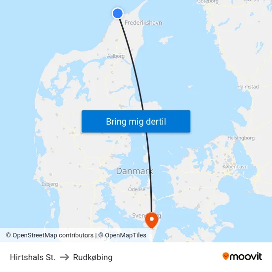 Hirtshals St. to Rudkøbing map