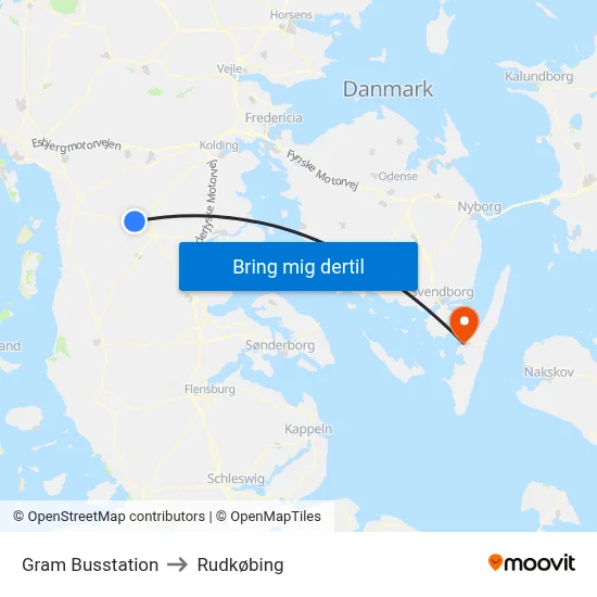 Gram Busstation to Rudkøbing map