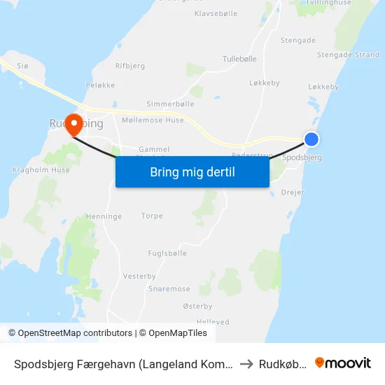 Spodsbjerg Færgehavn (Langeland Kommune) to Rudkøbing map