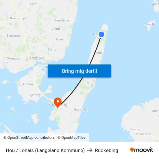 Hou / Lohals (Langeland Kommune) to Rudkøbing map