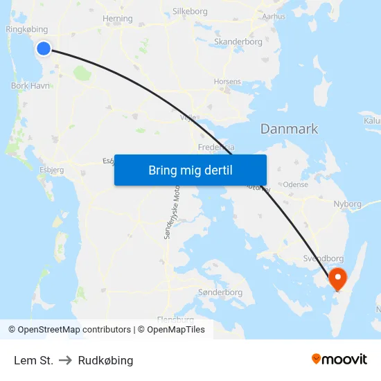 Lem St. to Rudkøbing map
