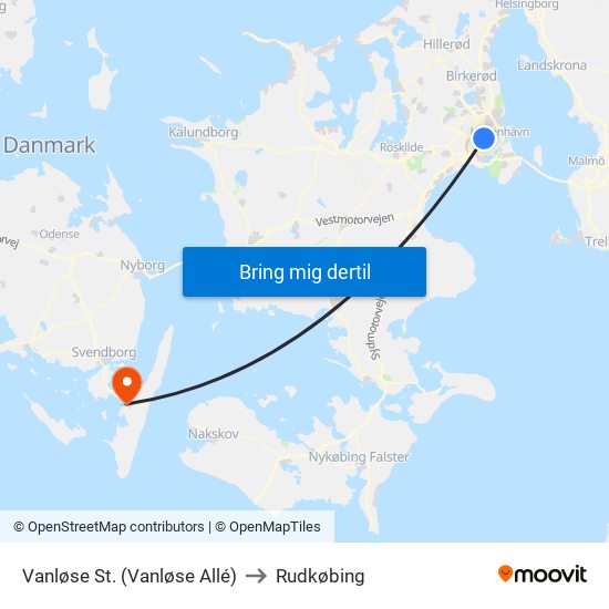 Vanløse St. (Vanløse Allé) to Rudkøbing map