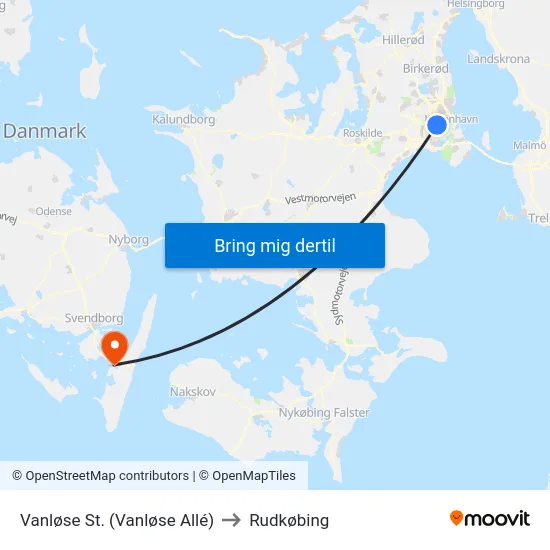 Vanløse St. (Vanløse Allé) to Rudkøbing map
