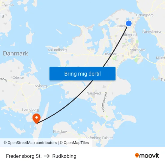 Fredensborg St. to Rudkøbing map