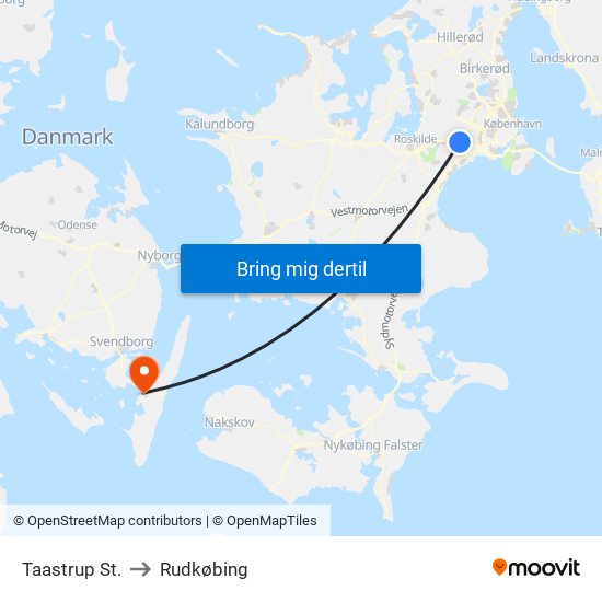 Taastrup St. to Rudkøbing map