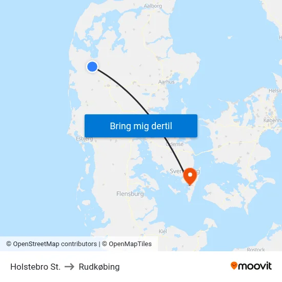 Holstebro St. to Rudkøbing map