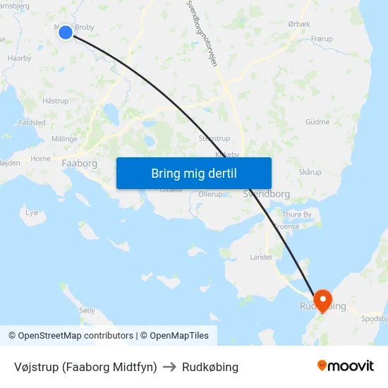 Vøjstrup (Faaborg Midtfyn) to Rudkøbing map