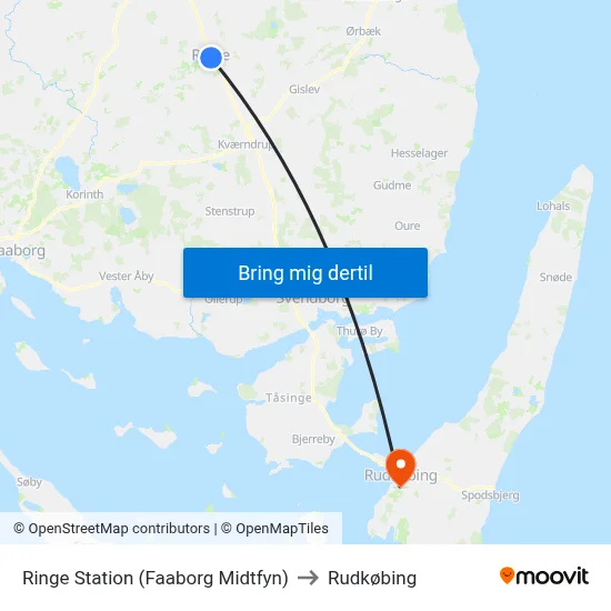 Ringe Station (Faaborg Midtfyn) to Rudkøbing map