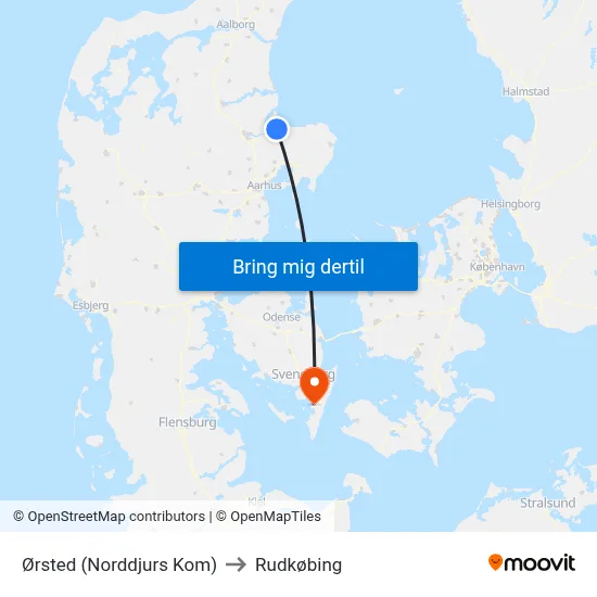 Ørsted (Norddjurs Kom) to Rudkøbing map