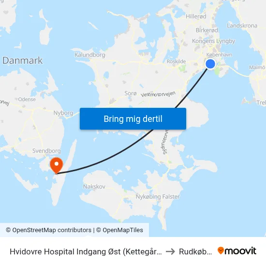 Hvidovre Hospital Indgang Øst (Kettegård Allé) to Rudkøbing map