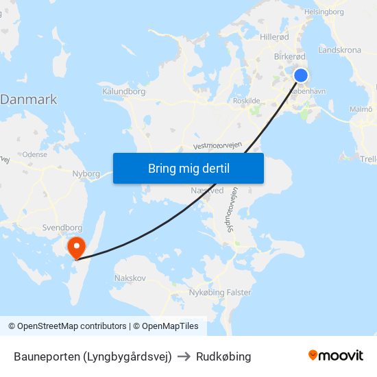 Bauneporten (Lyngbygårdsvej) to Rudkøbing map