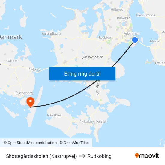 Skottegårdsskolen (Kastrupvej) to Rudkøbing map