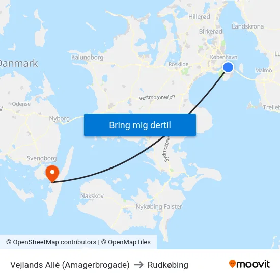 Vejlands Allé (Amagerbrogade) to Rudkøbing map