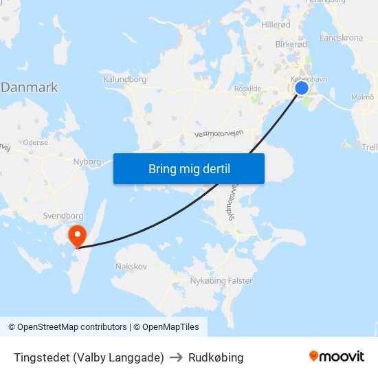 Tingstedet (Valby Langgade) to Rudkøbing map