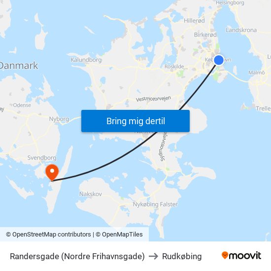 Randersgade (Nordre Frihavnsgade) to Rudkøbing map