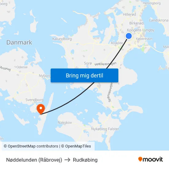 Nøddelunden (Råbrovej) to Rudkøbing map