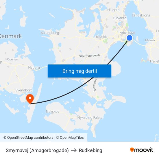 Smyrnavej (Amagerbrogade) to Rudkøbing map