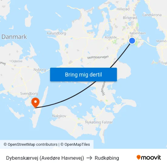 Dybenskærvej (Avedøre Havnevej) to Rudkøbing map