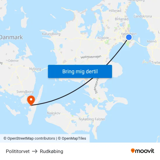 Polititorvet to Rudkøbing map
