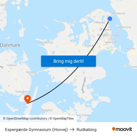Espergærde Gymnasium (Hovvej) to Rudkøbing map