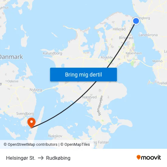 Helsingør St. to Rudkøbing map