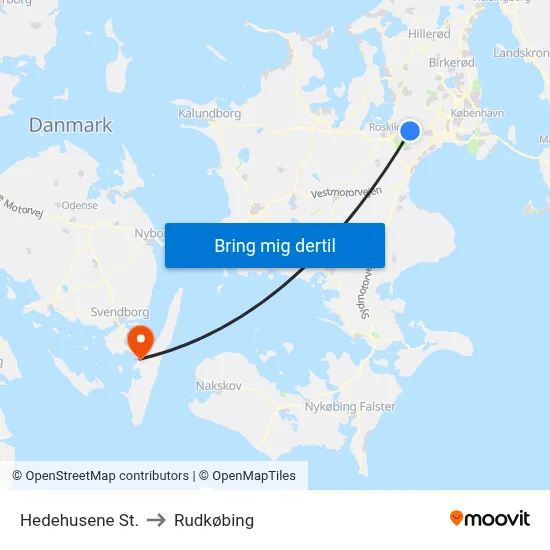 Hedehusene St. to Rudkøbing map