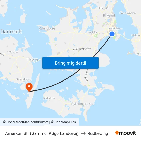 Åmarken St. (Gammel Køge Landevej) to Rudkøbing map
