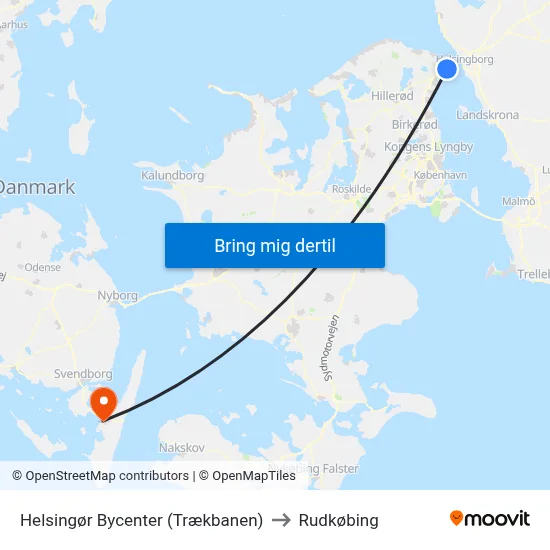 Helsingør Bycenter (Trækbanen) to Rudkøbing map