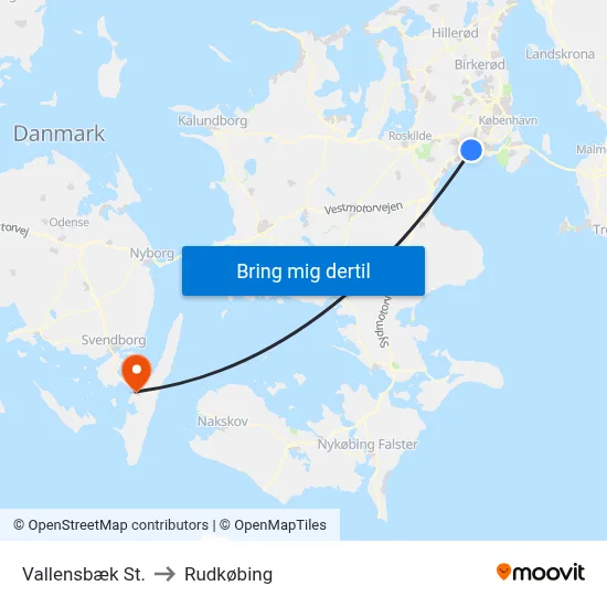 Vallensbæk St. to Rudkøbing map