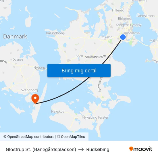 Glostrup St. (Banegårdspladsen) to Rudkøbing map