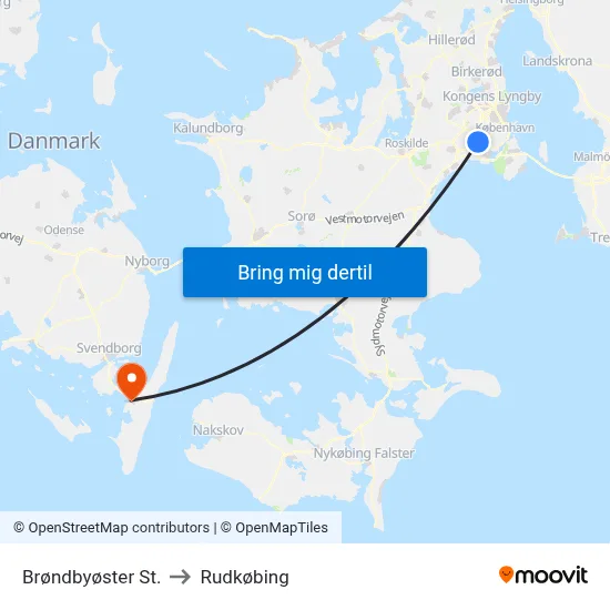 Brøndbyøster St. to Rudkøbing map