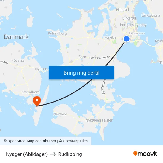Nyager (Abildager) to Rudkøbing map