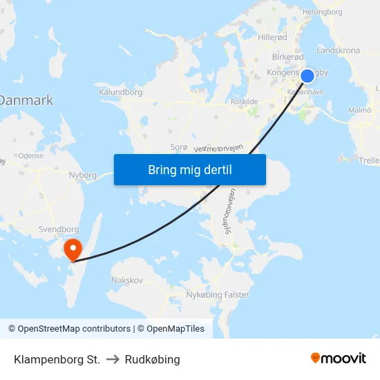 Klampenborg St. to Rudkøbing map
