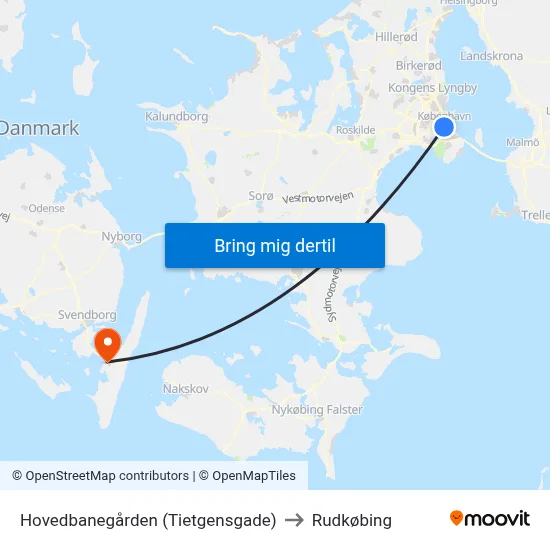 Hovedbanegården (Tietgensgade) to Rudkøbing map