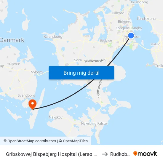 Gribskovvej Bispebjerg Hospital (Lersø Parkallé) to Rudkøbing map
