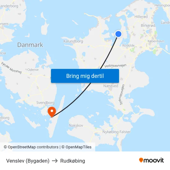 Venslev (Bygaden) to Rudkøbing map