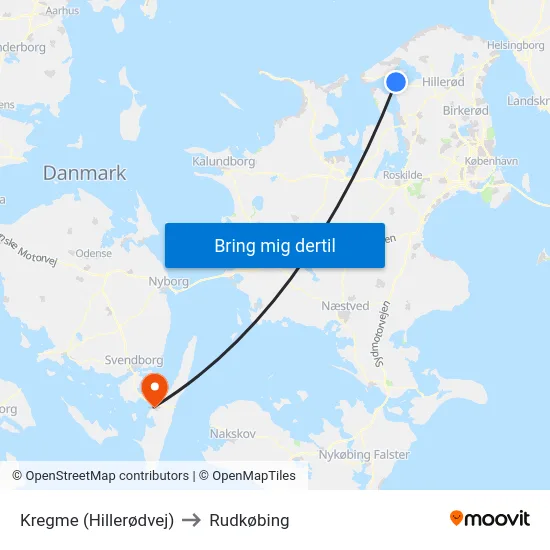 Kregme (Hillerødvej) to Rudkøbing map