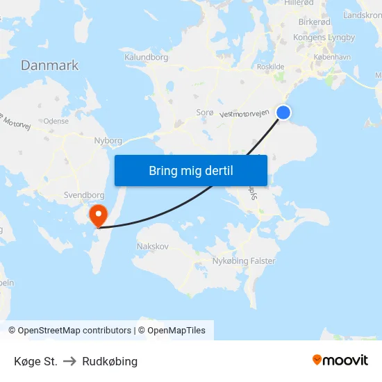 Køge St. to Rudkøbing map