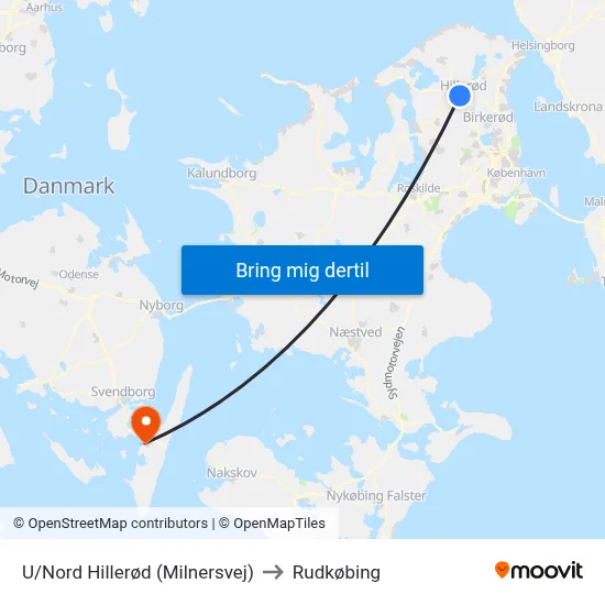 U/Nord Hillerød (Milnersvej) to Rudkøbing map