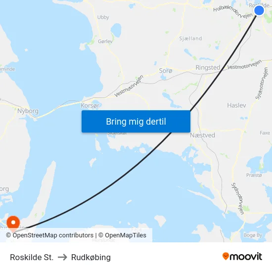 Roskilde St. to Rudkøbing map