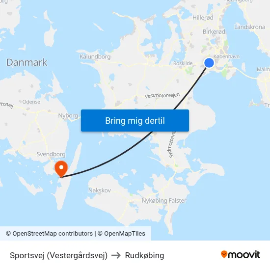 Sportsvej (Vestergårdsvej) to Rudkøbing map