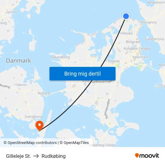 Gilleleje St. to Rudkøbing map