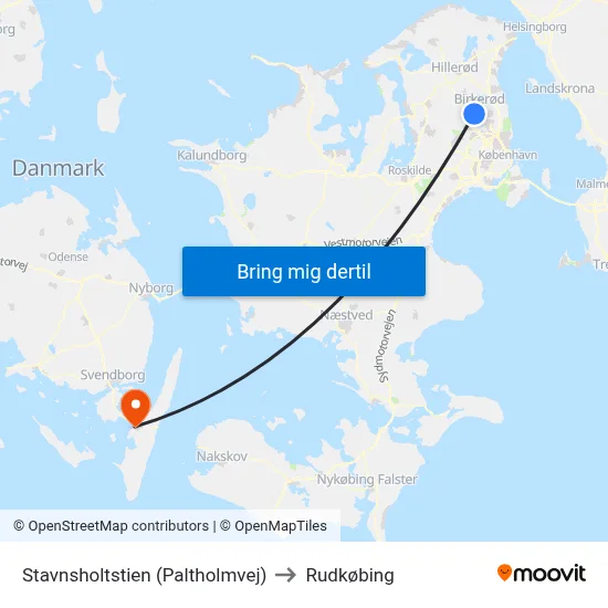 Stavnsholtstien (Paltholmvej) to Rudkøbing map