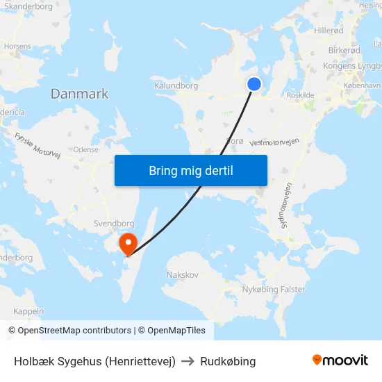 Holbæk Sygehus (Henriettevej) to Rudkøbing map