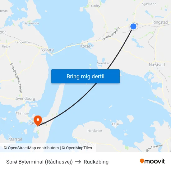 Sorø Byterminal (Rådhusvej) to Rudkøbing map