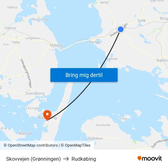 Skovvejen (Grønningen) to Rudkøbing map