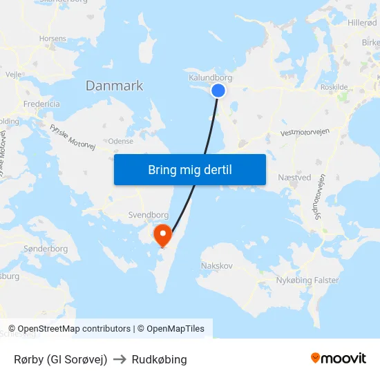 Rørby (Gl Sorøvej) to Rudkøbing map