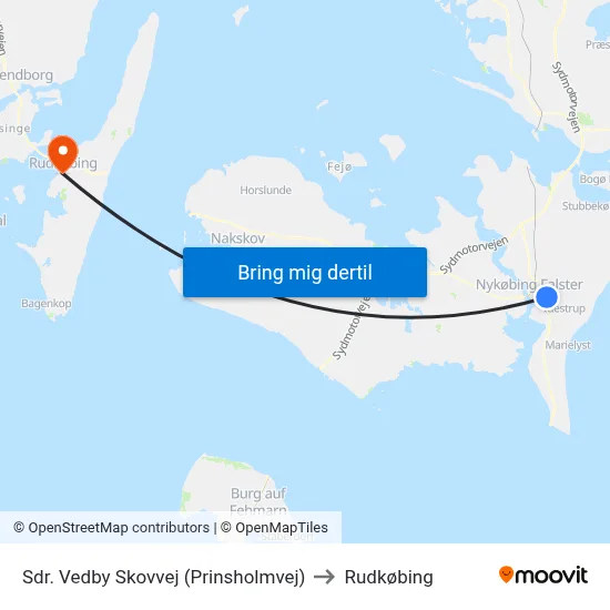 Sdr. Vedby Skovvej (Prinsholmvej) to Rudkøbing map